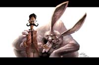 cientifico con conejo gigante